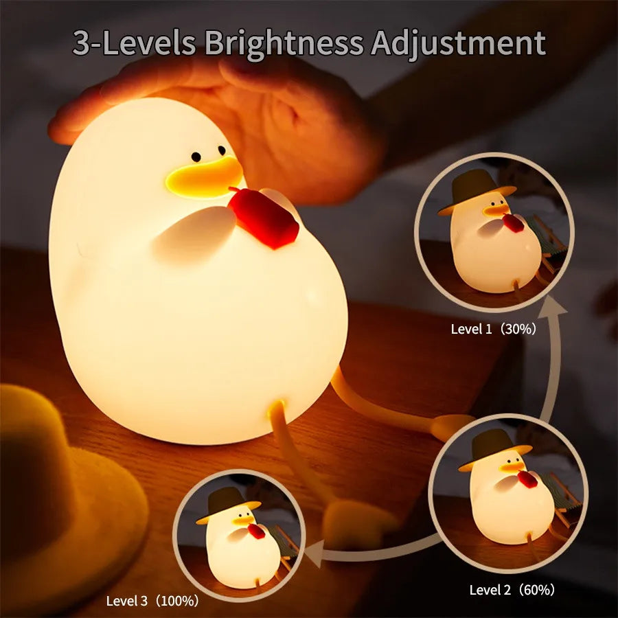 Mini USB Duck Shape LED Night Light Silicone Lamp Patting Switch Kids Gift Birthday Bedside Gift Living Room Home Decoration