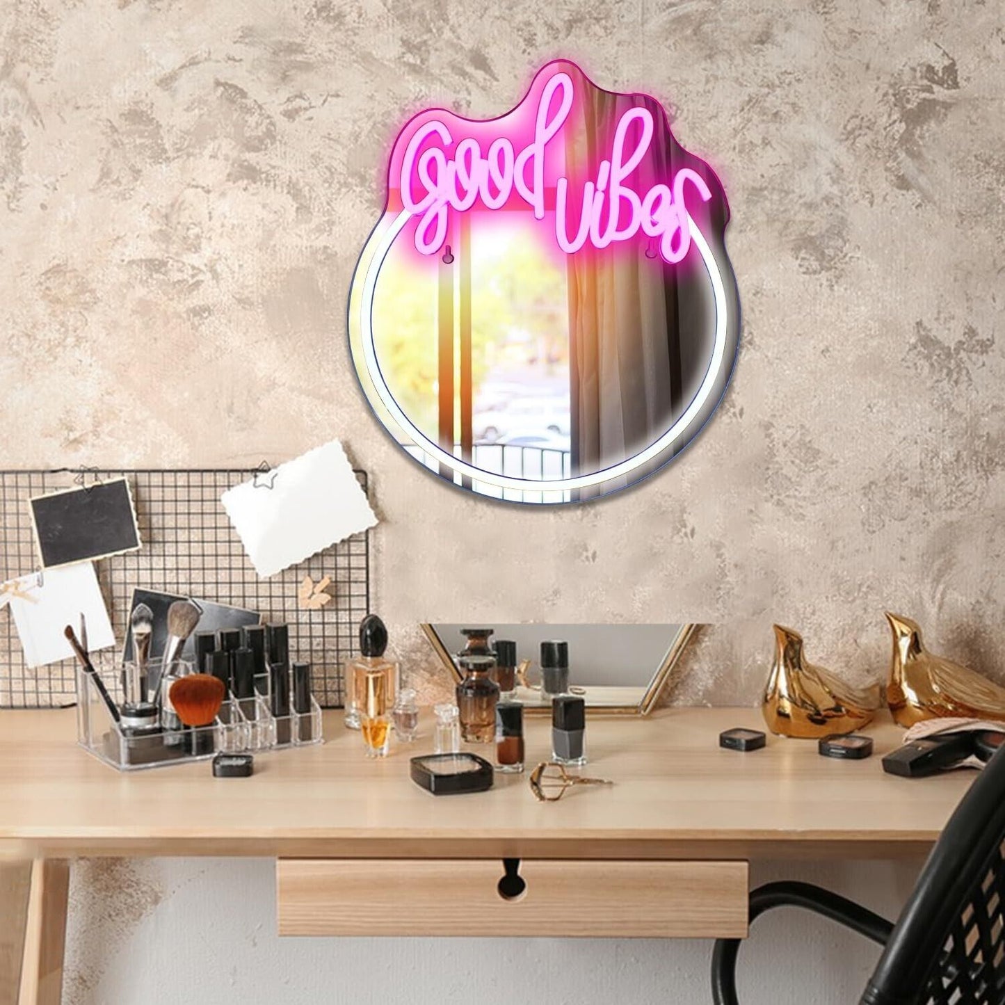 Good Vibes Neon Sign,Mirror Neon Sign,Neon Signs for Wall Decor,Neon Light Fo...