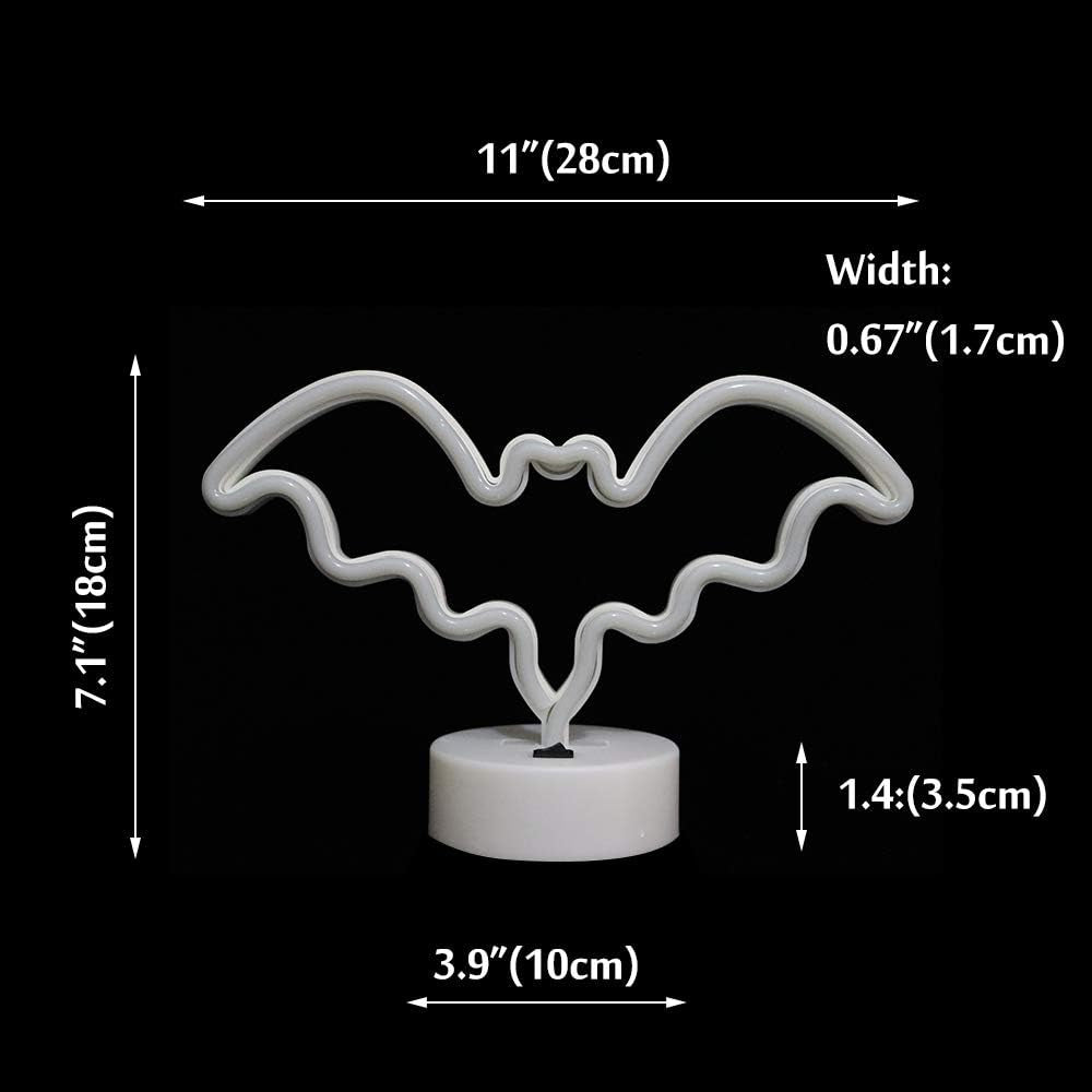 LED Neon Bat Lights Halloween Decorations, Bat Shape Neon Signs Night Lights Battery Operated Desk Table Lamp Gothic Decor for Bedroom, Bar, Wall-Bat with Holder Base(Red)