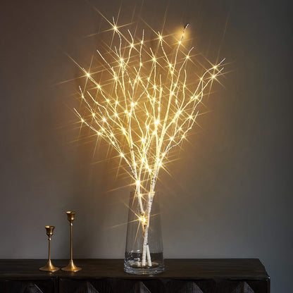 Lighted White Twig Branches 32IN 100 LED with Timer Battery Operated, Artificial Tree Branch with Warm White Lights for Holiday Xmas Home Decoration Indoor Outdoor Decor