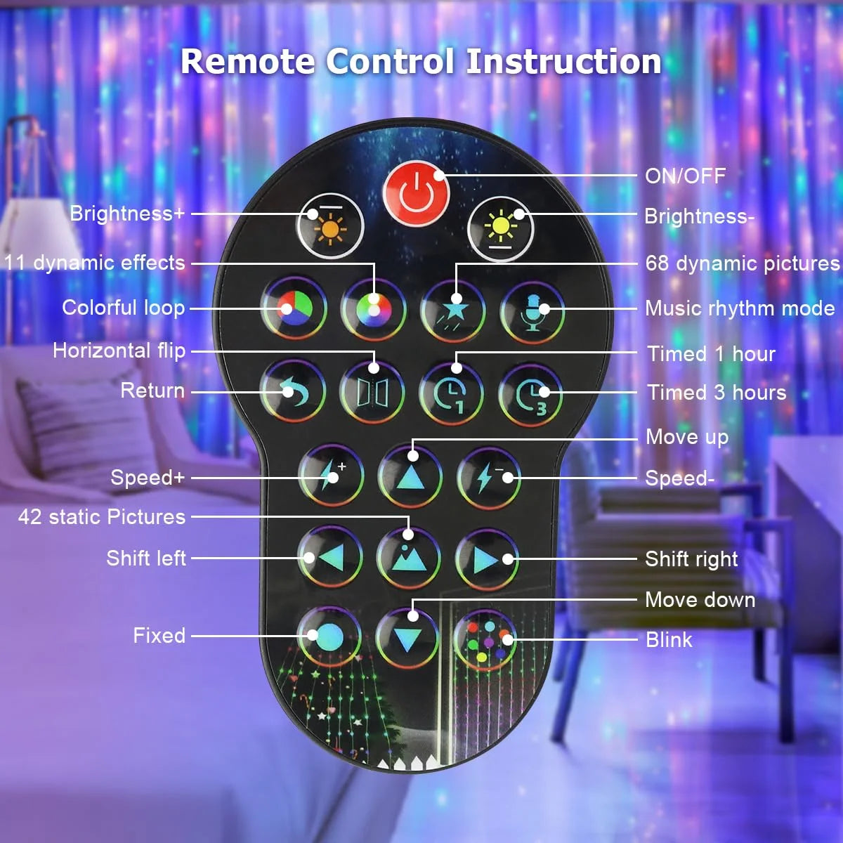 Smart Curtain Lights Bluetooth App LED String RGB Fairy Lights DIY Picture Music Change Display Christmas Halloween Decoration