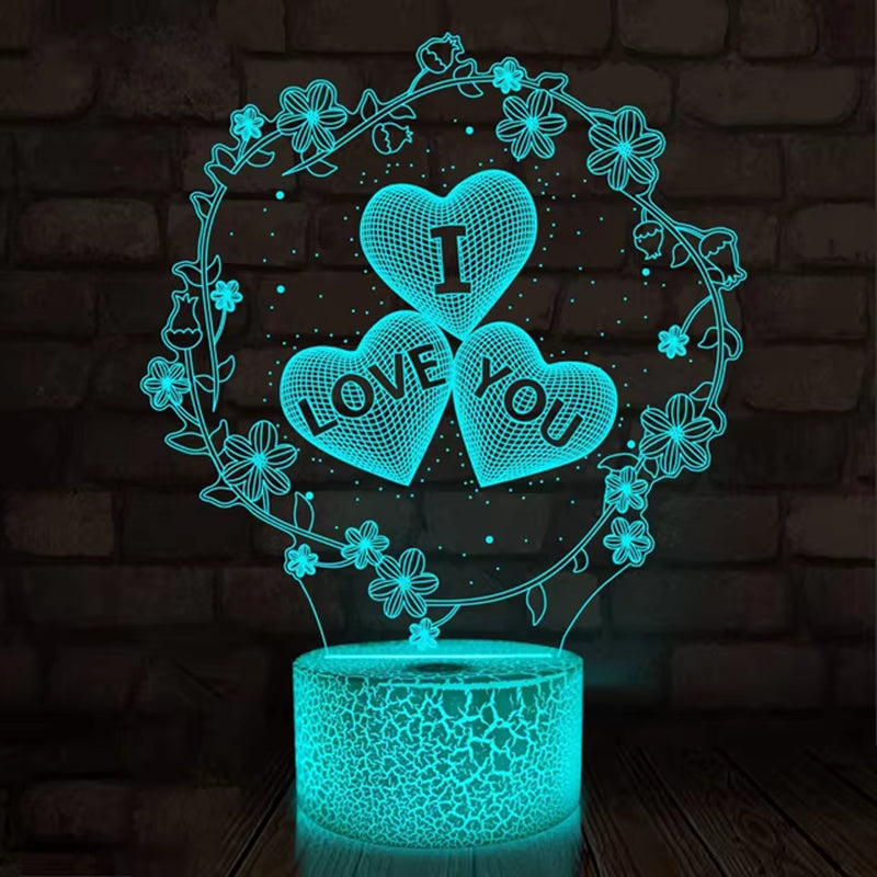 Lover 3D Illusion Night Light LED Bedside Nightlight Kids Bedroom Decor Best Christmas’ Day Birthday Gift for Girl Women Men