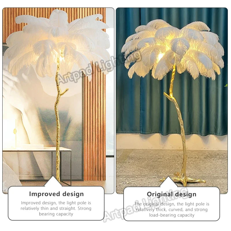 Feather Floor Lamp Ostrich Feather Resin Standing Lamps LED Living Room Bedroom Modern Creative Design Light Fixtures Lighting