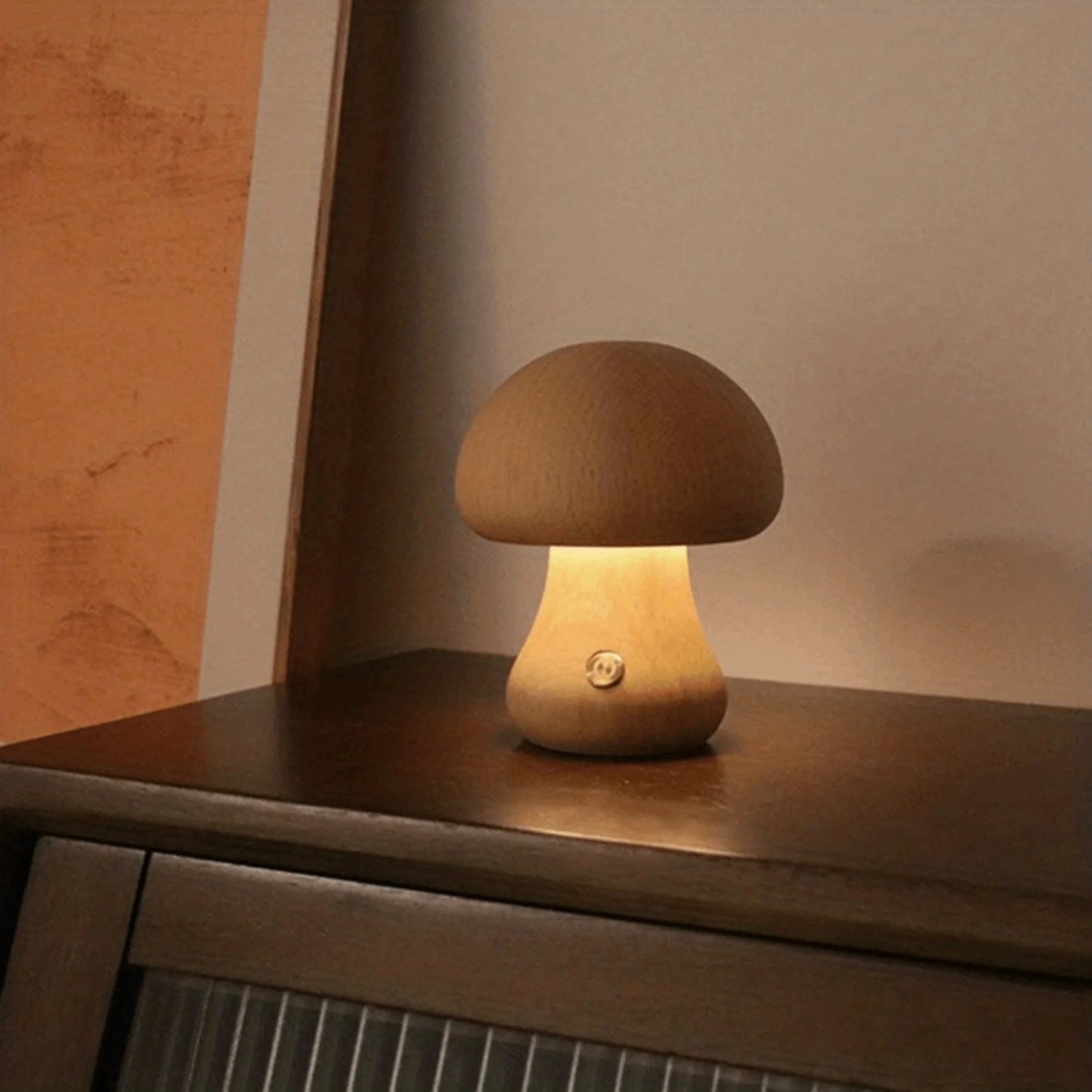 Mushroom Lamp, Dimmable LED Creative Wood Night Light with USB Charging for Home Decor