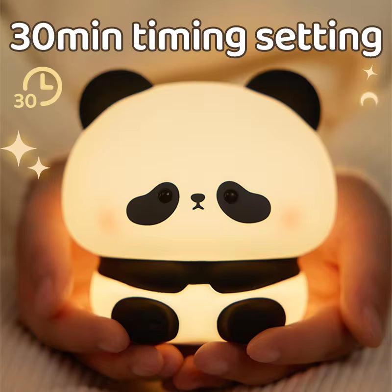 Panda LED Night Light Cute Silicone Night Light USB Rechargeable Touch Night Lamp Bedroom Timing Lamp Decoration Children'S Gift