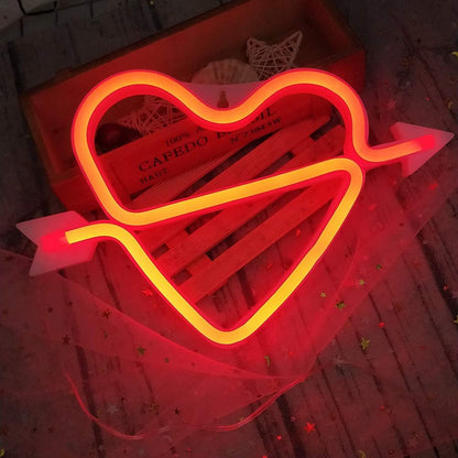 Neon Heart Signs Led Neon Lights up Sign Decorative Neon Wall Light for Girls Room (Lavender Cupid) (Red)