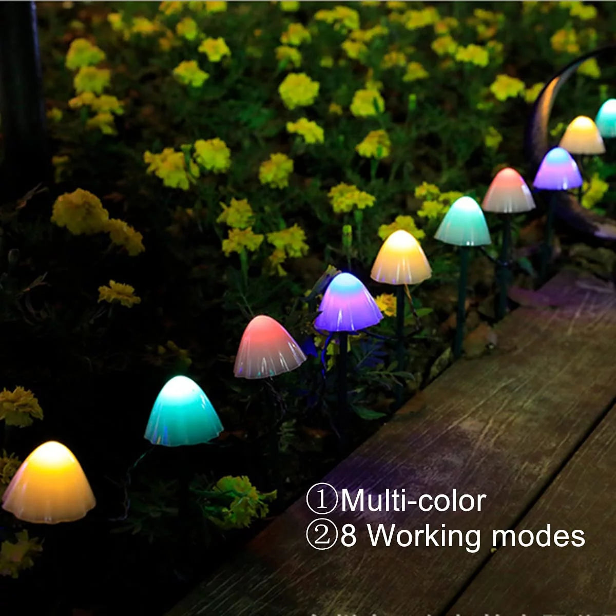 Mushroom Solar Lights, 8 Modes 12 LED Outdoor Waterproof Solar Garden Lights, Color Mushroom Solar Lights Landscape Pathway Lights