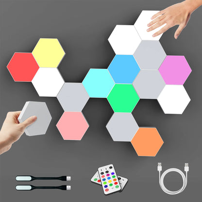 Hexagon Lights, RGB LED Wall Lights with Remote, Smart DIY Touch Sensitive for Game Room Decor, Party (6-Pack)