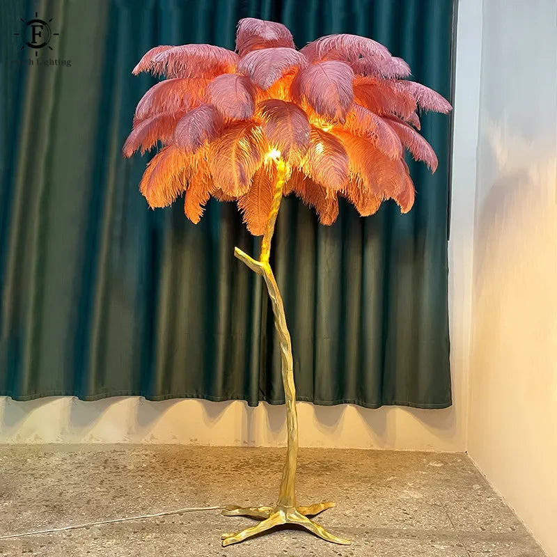 Feather Floor Lamp Ostrich Feather Resin Standing Lamps LED Living Room Bedroom Modern Creative Design Light Fixtures Lighting