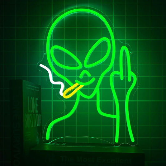 Green Alien Neon Signs, Dimmable LED Neon Signs for Wall Decor Bedroom Man Ca...