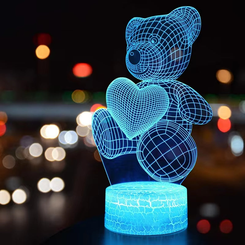 Lover 3D Illusion Night Light LED Bedside Nightlight Kids Bedroom Decor Best Christmas’ Day Birthday Gift for Girl Women Men