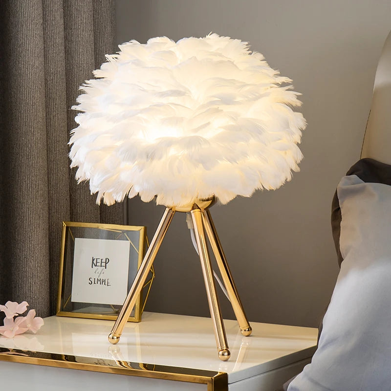 For Bedroom beside Feather Table Lamp Simple Desk Lamp Wedding Christmas Gift Decoration Luminaria Romantic Goose Feather Lamp