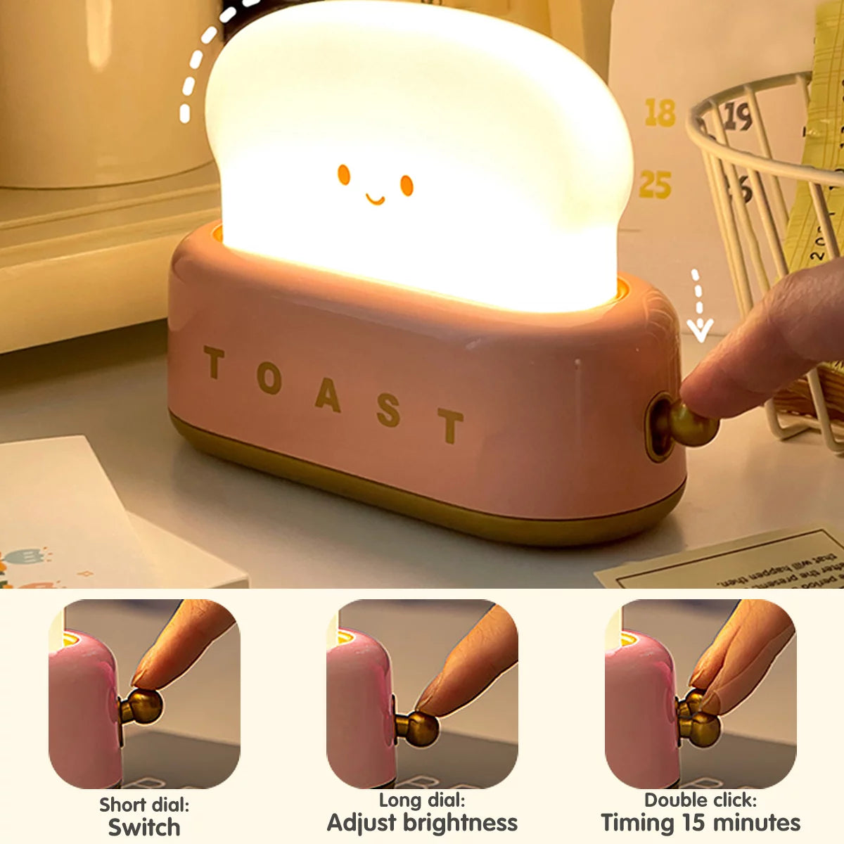 Cute Bread Night Light Usb Rechargable Desk Lamp Bedroom Bedside Sleep Light Reading Light for Office Bedroom Living Room