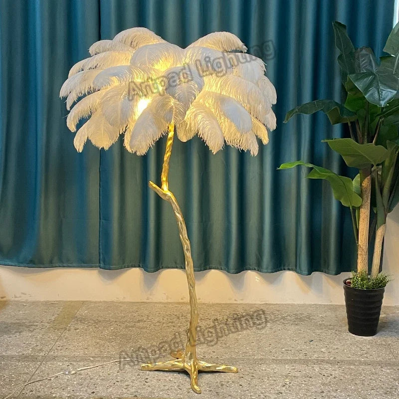 Feather Floor Lamp Ostrich Feather Resin Standing Lamps LED Living Room Bedroom Modern Creative Design Light Fixtures Lighting