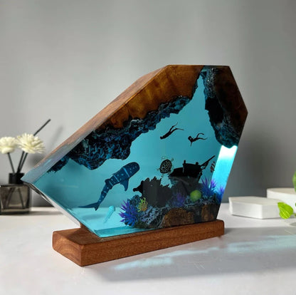 Seabed World Organism Resin Table Light Creactive Art Decoration Lamp Shark Sunken Ship Theme Night Light USB Charge