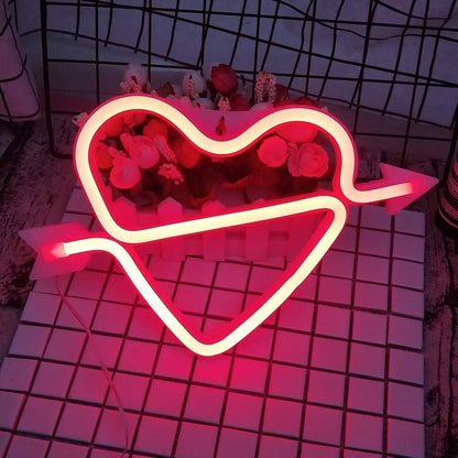 Neon Heart Signs Led Neon Lights up Sign Decorative Neon Wall Light for Girls Room (Lavender Cupid) (Red)