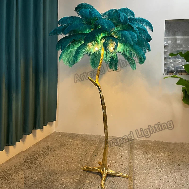 Feather Floor Lamp Ostrich Feather Resin Standing Lamps LED Living Room Bedroom Modern Creative Design Light Fixtures Lighting