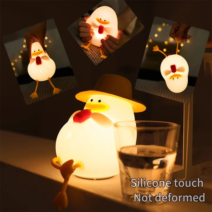 Mini USB Duck Shape LED Night Light Silicone Lamp Patting Switch Kids Gift Birthday Bedside Gift Living Room Home Decoration