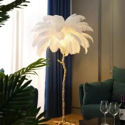 Nordic LED Floor Lamp for Living Room Modern Resin Luxury Ostrich Feather Floor Lamps Bedroom Sofa Corner Indoor Standing Lights