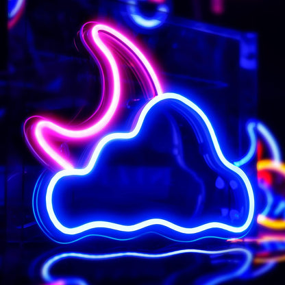 Neon Sign, Moon Cloud Acrylic LED Neon Light for Wall Decor, Battery or USB Powered Light up Neon Sign for Bedroom, Kids Room, Living Room, Bar, Party, Christmas, Wedding