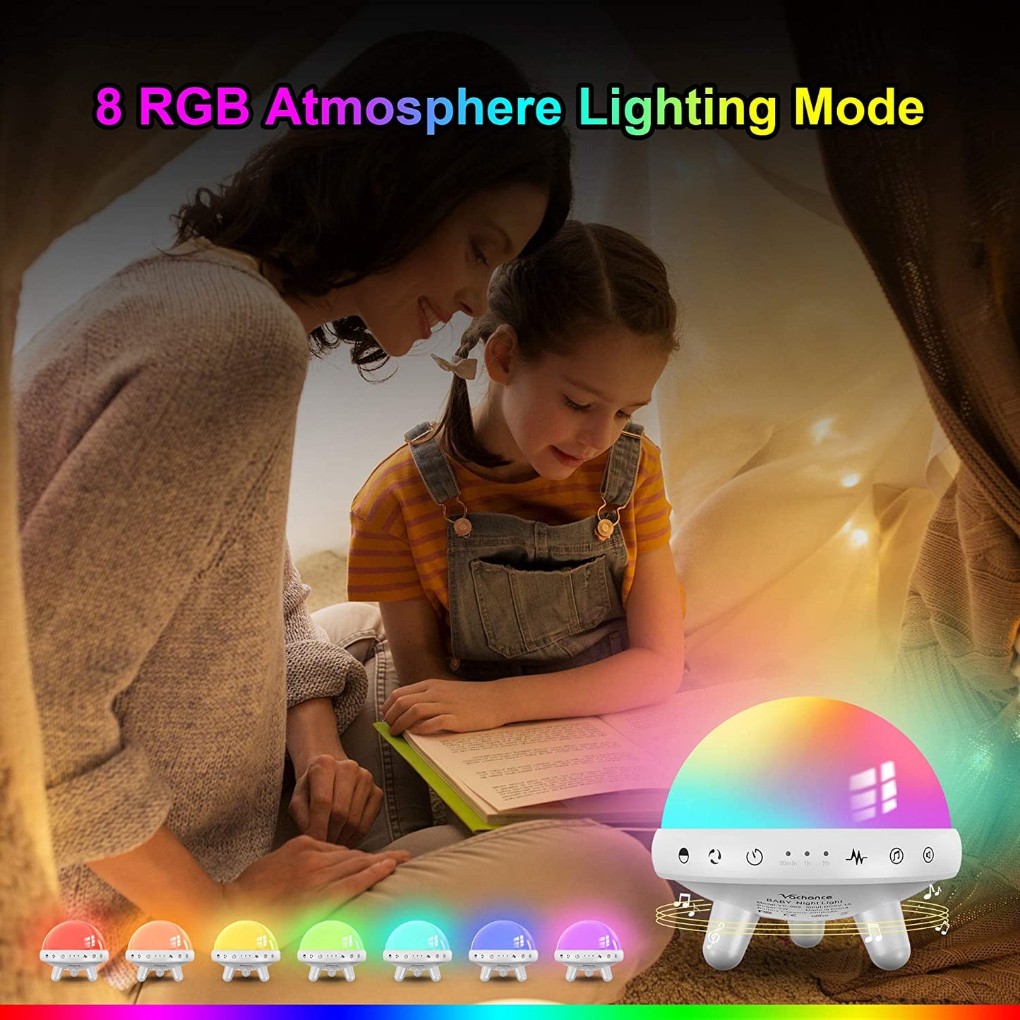 Night Light for Kids with White Noise Machine.Baby Night Light Sound Machine with 31 Soothing Sounds for Baby Sleeping, Breastfeeding, Girls, Boys, Nursery, Timer, RGB Color, Rechargeable