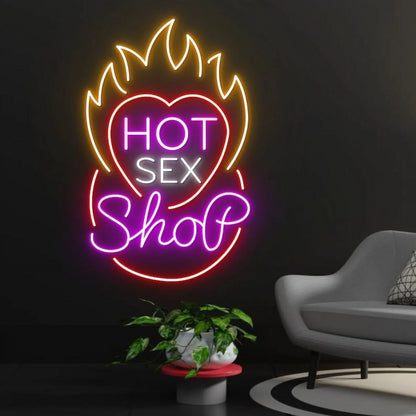 Hot Sex Shop Neon Sign, Custom Name Sex Shop Neon Light, Heart Led Light, Custom Neon Sign, Fire Neon Sign, Wall Décor