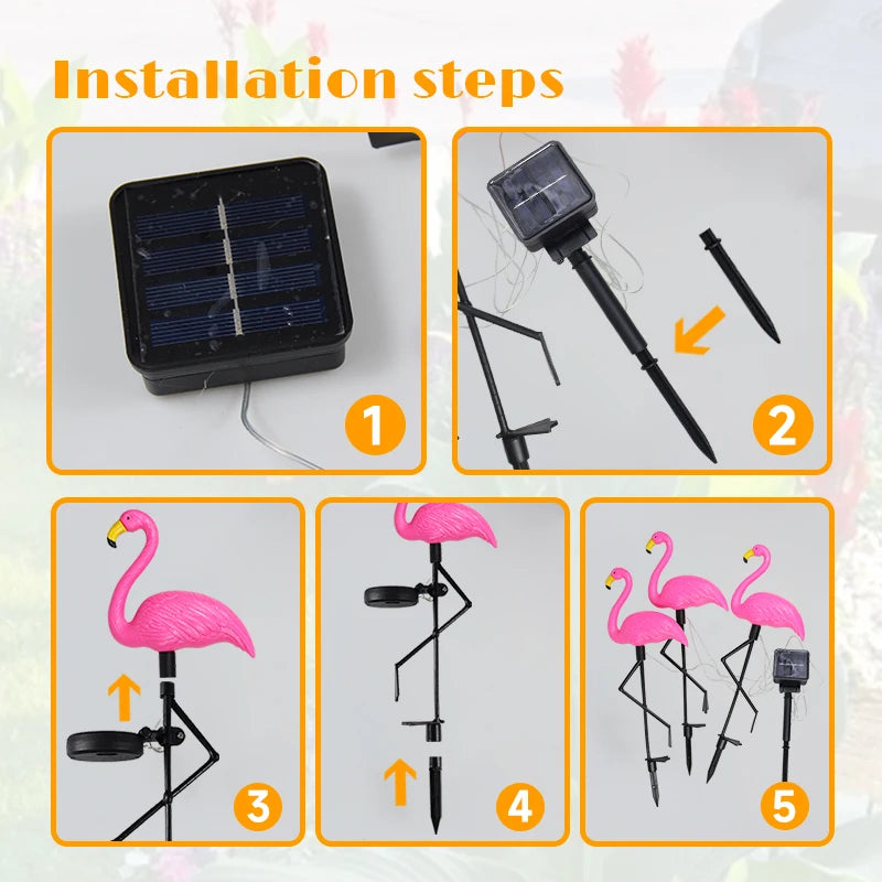 Solar Flamingo Light LED Outdoor Courtyard Lamp Garden Light Waterproof Stake Light Pathway Decor Solar Patio Ground Lantern