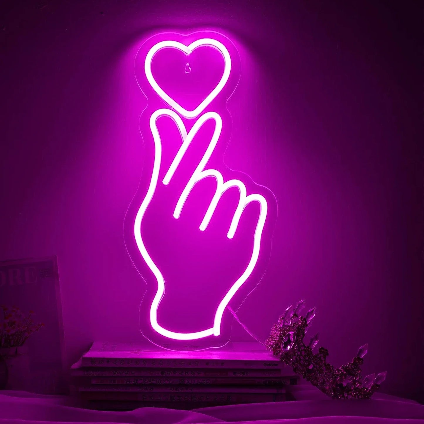 Love Led Finger Heart Neon Light Christmas Decor Heart Neon Light for Bedroom Girl Gift Wedding Valentine'S Day Party Neon Sign