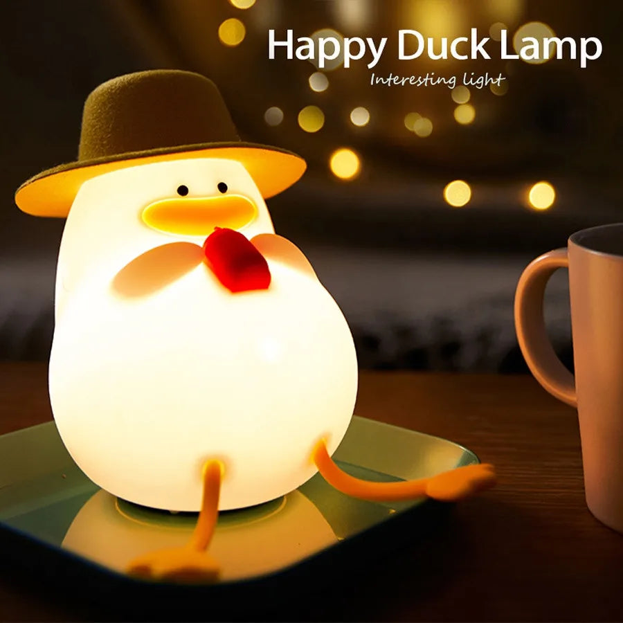 Mini USB Duck Shape LED Night Light Silicone Lamp Patting Switch Kids Gift Birthday Bedside Gift Living Room Home Decoration