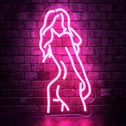 Lady Back Neon Sign, Girls Neon Sign for Wall Decor, Pink Led Sign for Bedroo...