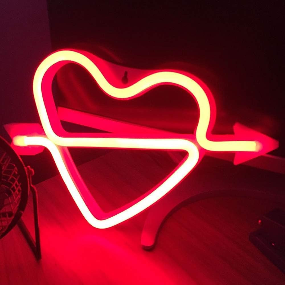 Neon Heart Signs Led Neon Lights up Sign Decorative Neon Wall Light for Girls Room (Lavender Cupid) (Red)