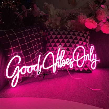 Good Vibes Only Neon Signs for Wall Decor, Neon Lights for Bedroom LED Signs Suitable for Living Room Beer Bar Game Room Hotel Birthday Party Pink, 23.62 X 7.67Inch