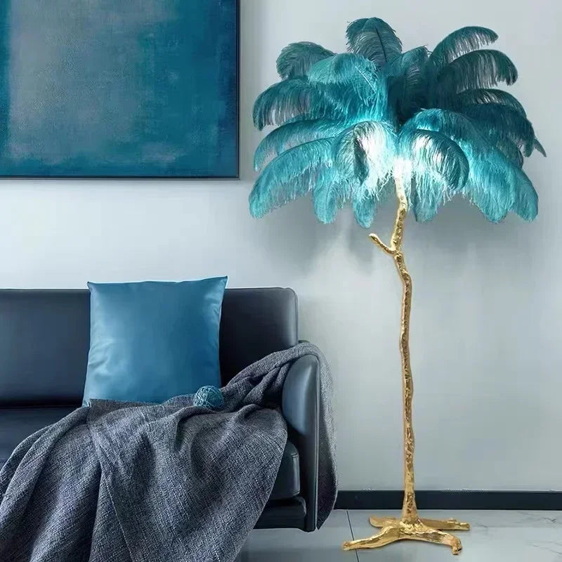 Nordic LED Floor Lamp for Living Room Modern Resin Luxury Ostrich Feather Floor Lamps Bedroom Sofa Corner Indoor Standing Lights