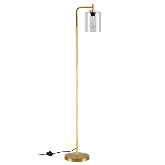 Nordic Vertical Metal LED Floor Lamp Glass Shade Brass Pole Arc Tall Lighting for Living Bedroom Office E26 Gold/Black