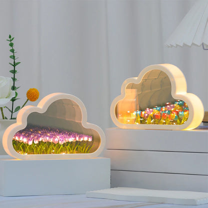 New Tulip Cloud Lamp, DIY Tulip Cloud Mirror Night Light, Bedroom Decoration for Teen Girls Friends Birthday Anniversary Gifts