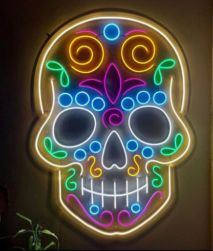 Neon Signs Skull Beer Bar Bedroom Art Neon Light Halloween Neon Lights Sign for Home Office Hotel Pub Cafe Recreation Room Wall Decor Man Cave Night Light