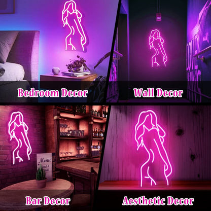 Lady Back Neon Sign, Girls Neon Sign for Wall Decor, Pink Led Sign for Bedroo...