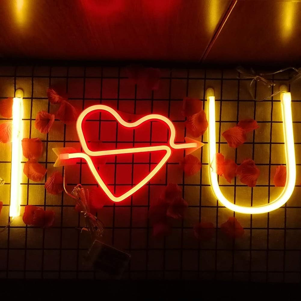 Neon Heart Signs Led Neon Lights up Sign Decorative Neon Wall Light for Girls Room (Lavender Cupid) (Red)