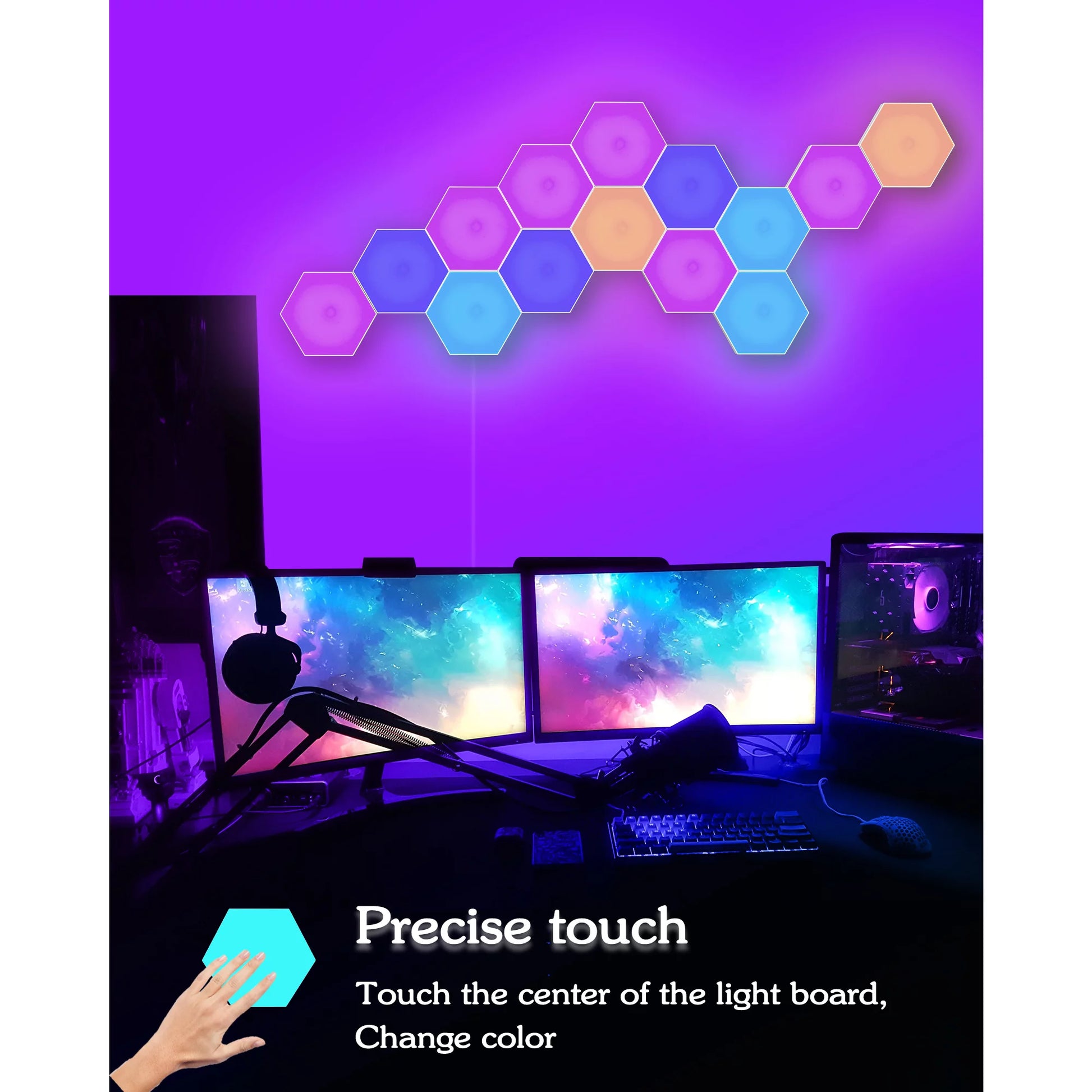 Hexagon Lights, RGB LED Wall Lights with Remote, Smart DIY Touch Sensitive for Game Room Decor, Party (6-Pack)