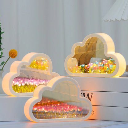 New Tulip Cloud Lamp, DIY Tulip Cloud Mirror Night Light, Bedroom Decoration for Teen Girls Friends Birthday Anniversary Gifts