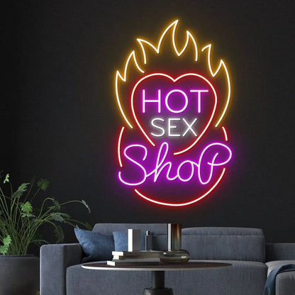 Hot Sex Shop Neon Sign, Custom Name Sex Shop Neon Light, Heart Led Light, Custom Neon Sign, Fire Neon Sign, Wall Décor