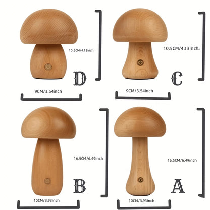 Mushroom Lamp, Dimmable LED Creative Wood Night Light with USB Charging for Home Decor