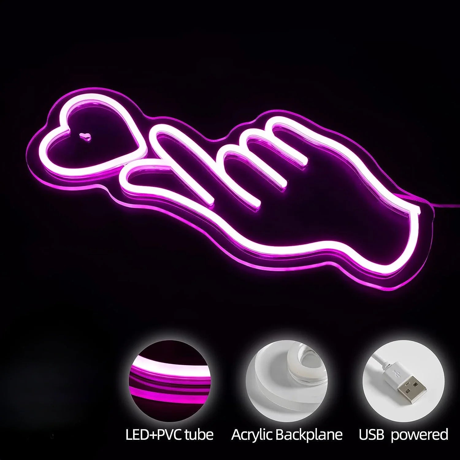 Love Led Finger Heart Neon Light Christmas Decor Heart Neon Light for Bedroom Girl Gift Wedding Valentine'S Day Party Neon Sign