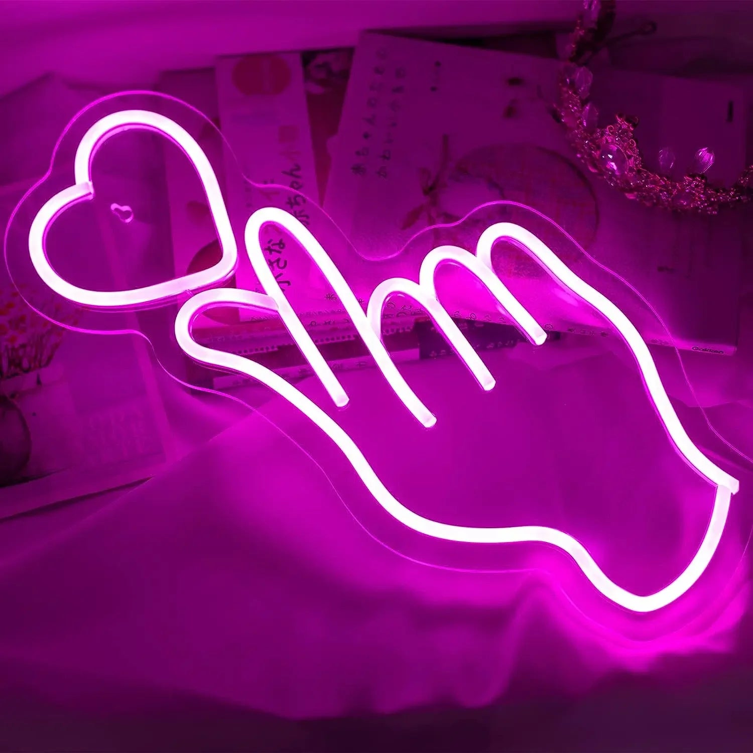 Love Led Finger Heart Neon Light Christmas Decor Heart Neon Light for Bedroom Girl Gift Wedding Valentine'S Day Party Neon Sign