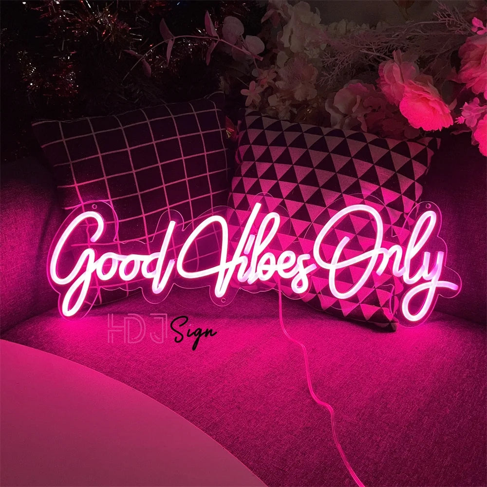 Good Vibes Only Neon Signs for Wall Decor, Neon Lights for Bedroom LED Signs Suitable for Living Room Beer Bar Game Room Hotel Birthday Party Pink, 23.62 X 7.67Inch