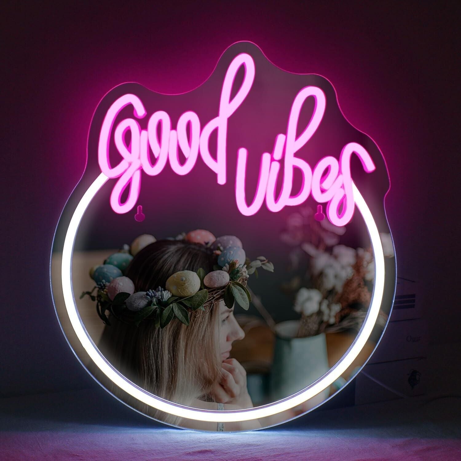 Good Vibes Neon Sign,Mirror Neon Sign,Neon Signs for Wall Decor,Neon Light Fo...