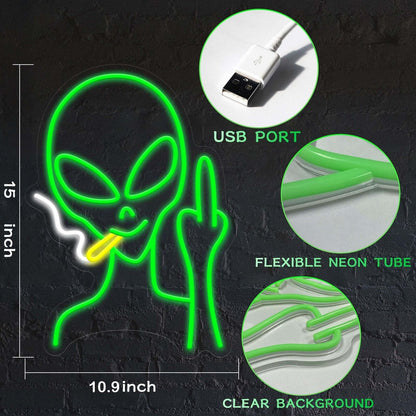 Green Alien Neon Signs, Dimmable LED Neon Signs for Wall Decor Bedroom Man Ca...