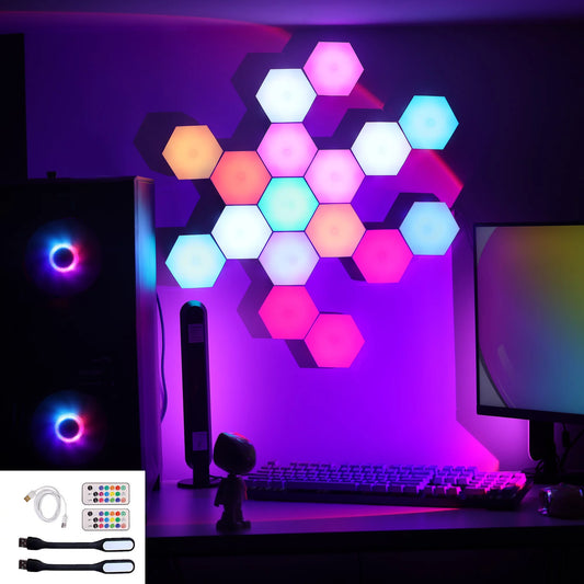 Hexagon Lights, RGB LED Wall Lights with Remote, Smart DIY Touch Sensitive for Game Room Decor, Party (6-Pack)