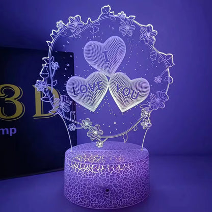 Lover 3D Illusion Night Light LED Bedside Nightlight Kids Bedroom Decor Best Christmas’ Day Birthday Gift for Girl Women Men