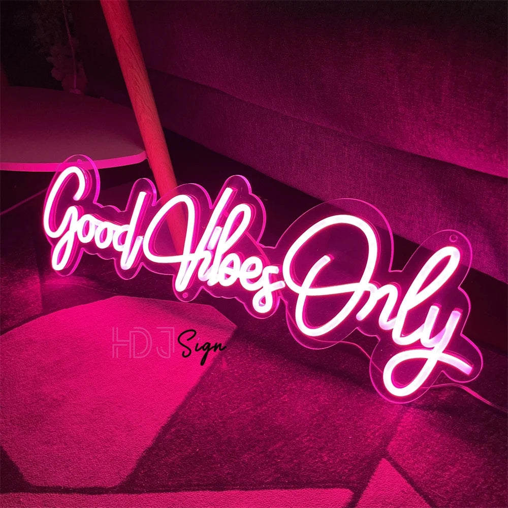 Good Vibes Only Neon Signs for Wall Decor, Neon Lights for Bedroom LED Signs Suitable for Living Room Beer Bar Game Room Hotel Birthday Party Pink, 23.62 X 7.67Inch